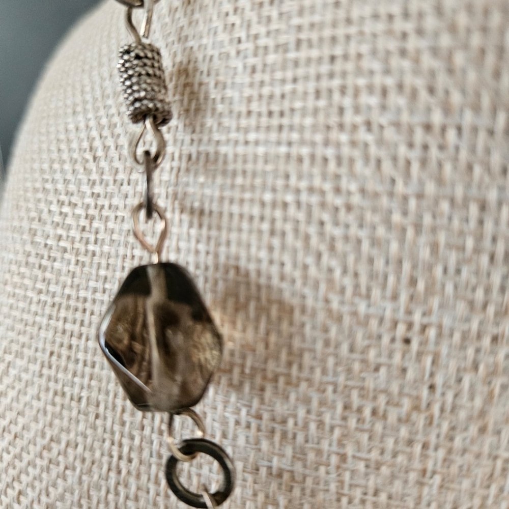 Sterling Silver Rose And Smoky Quartz Pendant Necklace. - Picture 7 of 8
